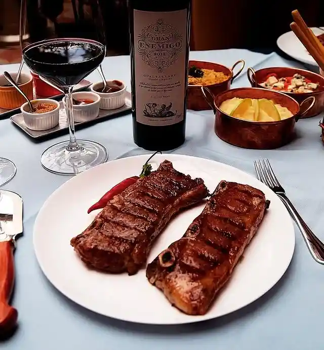 Vinho Gran Enemigo com prato no Restaurante Libertango